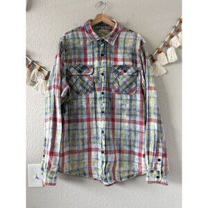 True Religion Plaid Button Up Polo Shirt Western Cowboy Casual Cotton Mens XXL